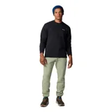 Buzo de cuello redondo marca Columbia, modelo Meridian Creek Crew, en color negro. Presenta mangas largas con puños acanalados, dobladillo y cuello también acanalados, y pequeño logo de la marca bordado en el pecho.