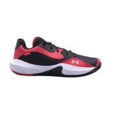 Championes de básquet Under Armour modelo Lockdown 7, con diseño en combinación de colores negro, rojo y blanco. Presentan una estructura resistente con paneles laterales reforzados, suela de goma con tracción optimizada y el logo de la marca en el lateral.