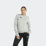 Buzo gris de cuello redondo con logo de Umbro estampado en el pecho. Tiene puños y dobladillo acanalados.