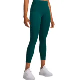 Calza deportiva Under Armour modelo Motion, de tiro alto y largo capri, en color verde oscuro. Cuenta con bolsillos laterales y diseño ajustado.