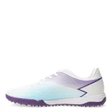 Championes de fútbol Topper Stingray III Mach TF, color blanco con detalles en violeta y celeste.