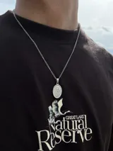 Remera marrón con cuello redondo y manga corta. Estampado frontal con un ave y el texto "Great Lake Natural Reserve".