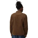 Campera marrón de pana con cierre frontal y bolsillos con solapa en el pecho.