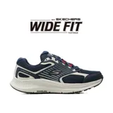 Championes deportivos Skechers Go Run Consistent 2.0, diseño de horma ancha (Wide Fit) en color azul marino con detalles en blanco y rojo. Confeccionados con parte superior de malla atlética y superposiciones de cuero, cuentan con amortiguación de mediasuela ULTRA LIGHT y plantilla transpirable Air-Cooled Goga Mat.