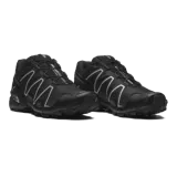 Championes de trail running Salomon Speedcross 3, color blanco marfil con detalles en rosa claro y negro, sistema de cordones Quicklace, suela Contagrip y amortiguación ligera.