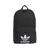 Mochila Adidas modelo AC Class, color negro, con compartimento principal con cierre y bolsillo frontal con cierre. Presenta el logo del trébol de Adidas estampado en blanco en la parte frontal.