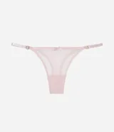 Bombacha colaless de tul color rosa con textura de rombos y moño decorativo.