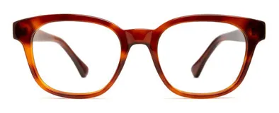 Armazón para lentes de receta unisex, de acetato color carey, con forma panto y patillas antideslizantes con núcleo de metal plateado.