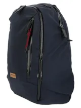Mochila RKF de diseño funcional y resistente, confeccionada en poliéster reciclado impermeable. Cuenta con múltiples compartimentos con cierres a prueba de agua, incluyendo un espacio acolchado para laptop, bolsillos laterales, bolsillo superior para anteojos y organizador frontal. Posee espalda ergonómica acolchada, correas ajustables, cinta de pecho y detalle de parche con logo en cuero sintético.