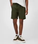 Bermuda masculina de sarga con textura jaspeada, cintura elástica y bolsillos laterales, ideal para uso casual.