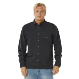 Camisa de manga larga Rip Curl confeccionada en tela de franela, color negro, con cuello clásico, cierre frontal con botones y un bolsillo en el pecho con el logo de la marca bordado.
