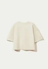 Blusa extragrande de tejido de punto en color beige, con cuello redondo y mangas cortas de corte holgado.