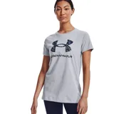 Remera Under Armour de mujer color rojo, de corte clásico y manga corta. Presenta el logo de la marca estampado en el pecho con diseño de animal print.