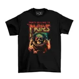 Remera negra de manga corta con estampado gráfico frontal de un astronauta con calavera y el logo de la banda Thirty Seconds to Mars.