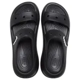 Sandalias plataforma Crocs modelo Classic Crush, color negro con diseño de dos tiras y suela alta.
