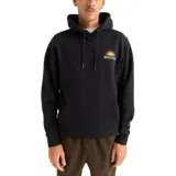 Canguro negro con capucha, bolsillo tipo canguro y logo Rhythm estampado en el pecho.