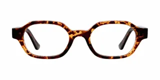 Armazón de receta con diseño ovalado y angular, con estampado carey. Fabricado en material bio-based G850 y patillas de propionato de celulosa.