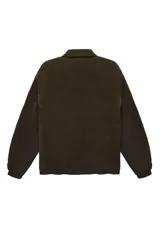 Campera acolchada de color gris oscuro, con diseño de cuello tipo camisa, cierre frontal con cremallera y bolsillos laterales. Presenta puños y ruedo con elástico.