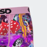 Calzoncillos tipo bóxer con estampado de autos, dados, billetes y llantas.