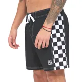 Boardshort de baño Quiksilver Arch de 16 pulgadas, color negro con diseño a cuadros blanco y negro en los laterales. Cuenta con cintura fija con cordón de ajuste blanco.