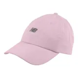 Gorra rosa de algodón con logo de New Balance bordado en gris en el frente.