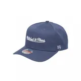 Gorra Mitchell & Ness color azul, de visera curva, con el nombre de la marca bordado en el frente en hilo blanco y logotipo en el lateral.