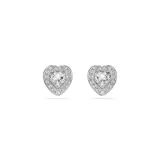 Aros de botón Swarovski, con forma de corazón y cristales blancos.