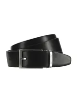 Cinto de cuero negro para hombre, marca Caterpillar, con hebilla metálica rectangular plateada y presilla con el logo de la marca en relieve.