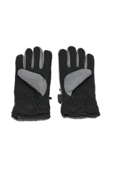 Guantes de invierno acolchados en color gris, con cierre lateral y tira ajustable con velcro en la muñeca.