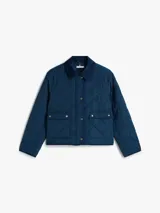 Campera acolchada Tommy Hilfiger de color azul marino, con diseño pespuntado en rombos, cierre frontal de botones a presión y bolsillos aplicados con solapa.
