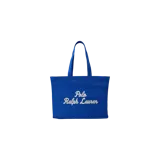 Bolso shopper azul de Polo Ralph Lauren con doble asa de hombro y el nombre de la marca bordado en blanco en el frente.