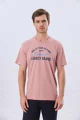 Remera verde pistacho de manga corta y cuello redondo, con diseño gráfico estampado en el frente con inscripciones y tipografías en tonos oscuros y blancos.