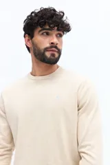 Sweater de hombre con escote redondo, manga larga y calce regular. Presenta un pequeño logo bordado en el pecho y puños acanalados.