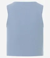 Top cropped sin mangas, color marrón oscuro, de corte ajustado al cuerpo y cuello redondo. Presenta textura acanalada.