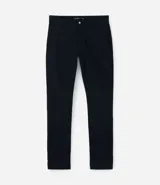 Pantalón de vestir color verde oscuro, corte slim, confeccionado en sarga de algodón y elastano.