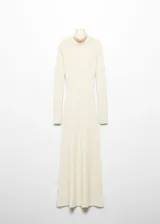 Vestido midi de punto con cuello alto y manga larga, confeccionado en tejido mezcla de lana con diseño evasé.