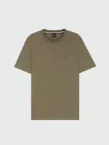 Remera de manga corta BOSS modelo Thompson 01, color beige claro, con cuello redondo y pequeño logotipo de la marca estampado en el pecho.