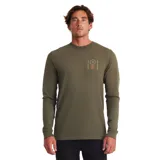 Remera de manga larga color verde militar con estampado en el pecho y en la manga.