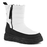 Bota de caña media color beige, con cierre lateral y plataforma track color negro.