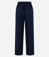 Pantalón de viscosa y lino color azul marino, de corte palazzo con lazo en la cintura.