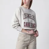 Buzo de algodón fleece melange con cuello redondo, mangas largas y puños acanalados. Presenta un diseño con el texto 'LOS ANGELES ANINE BING' bordado en relieve con detalles en satén.