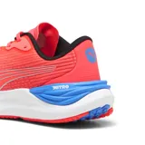 Championes de running Puma Electrify Nitro 3, color naranja con detalles en plateado, negro y azul. Capellada de mesh, entresuela con tecnología NITRO y PROFOAMLITE, y suela PUMAGRIP.
