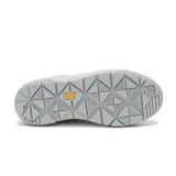 Zapatillas urbanas CAT modelo Amp Canvas para mujer, color gris claro con detalles plateados en la lengüeta y contorno de los cordones. Confeccionadas en lona recubierta en PU, con forro de malla reciclada, plantilla de espuma EVA y suela de goma. Cuentan con tecnología Street Shield repelente al agua.