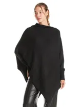 Poncho asimétrico de tejido con lurex, con cuello recto y mangas japonesas con puños ajustados.