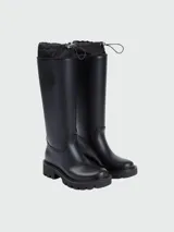 Botas de lluvia altas Moncler Kickstream High, color negro, con logo en el lateral y cordón ajustable en la parte superior.