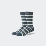Medias de caña alta Stance Signature Stripe Crew, con diseño de rayas horizontales en tonos azul marino, blanco y verde.