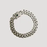 Pulsera de eslabones cubanos de acero, totalmente recubierta de cristales brillantes, con cierre de caja de seguridad.