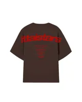 Remera celeste de corte holgado con estampado en rojo en la espalda con el texto "ittaistars", "European Tour by Ittai Stars Company" y el logo de la marca.