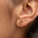 Aros de plata 925 bañada en oro 18k con piedras de ónix negro, labradorita y topacio blanco.