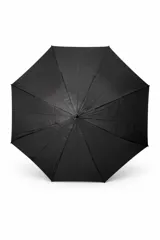 Paraguas de mango largo en color negro, con estructura resistente y tela impermeable.